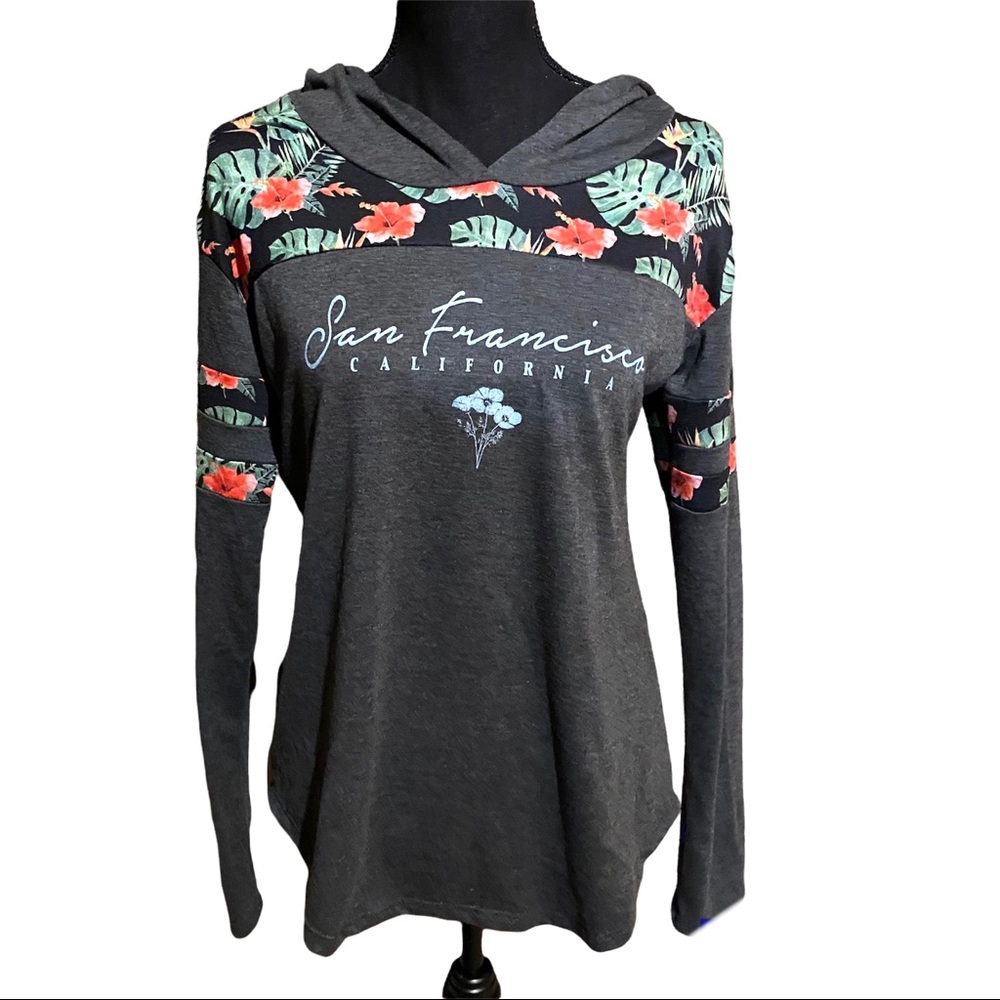 Ocean Beach San Francisco Hooded Hawaiian Print Top Women's L Large